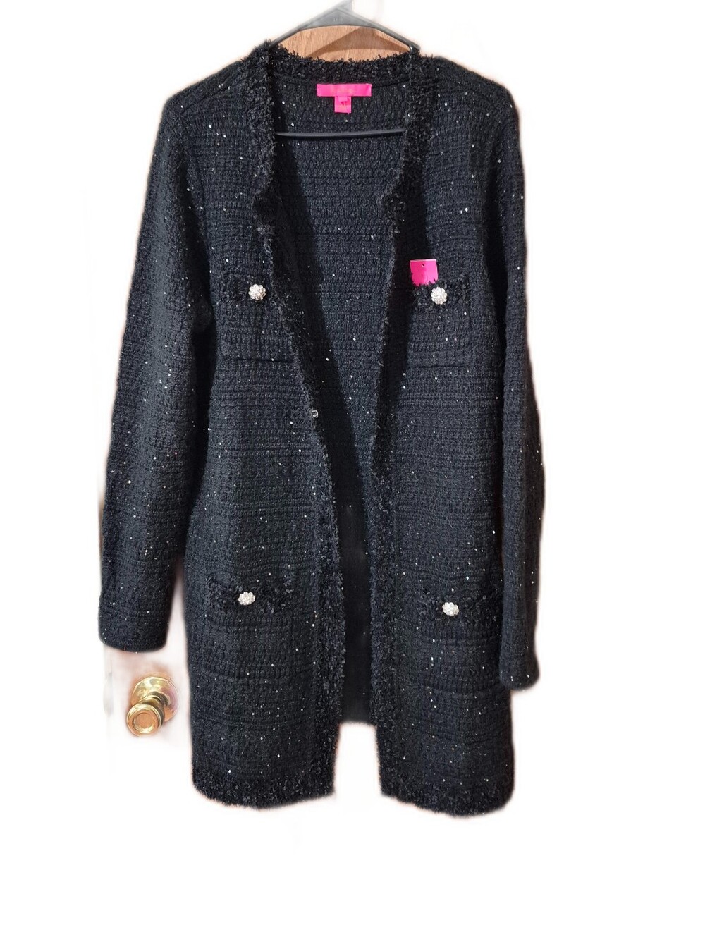 Lilly Pulitzer Black Metallic Amal  Cardigan Open with Decorative Buttons NWT